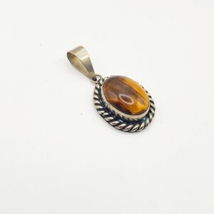 Vintage "SS" HECHO EN MEXICO Sterling Silver 925 Tiger's Eye Pendant SIGNED